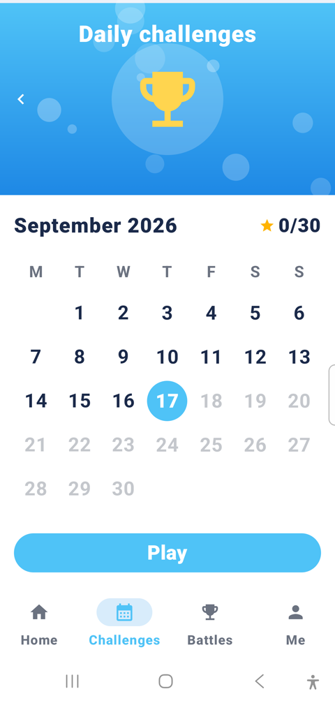Orfeo Sudoku's daily challenges calendar