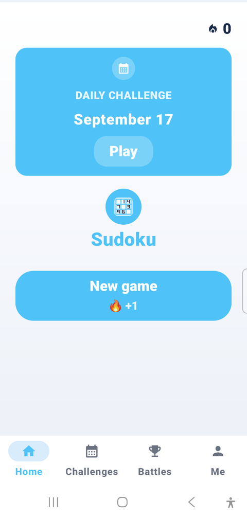 Orfeo Sudoku home screen, with the daily challenge and the New game button